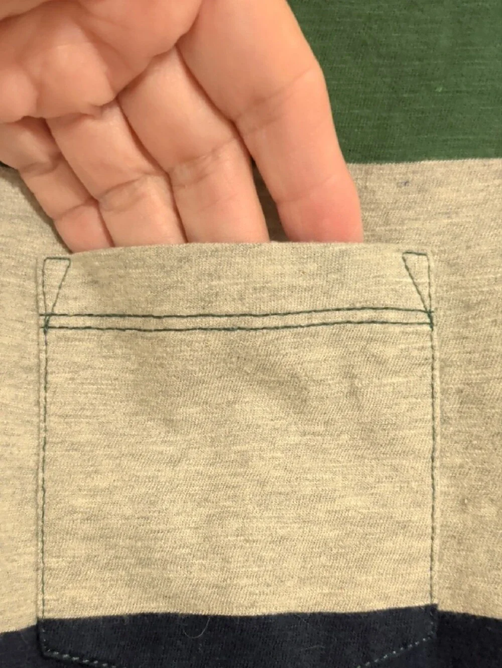 GAP Men’s Green, Gray & Black Wide-Stripe Short Sleeve Pocket Tee